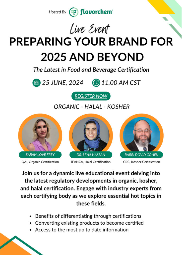 Invite for a dynamic live educational event delving into the latest regulatory developments in organic, kosher, and halal certifications